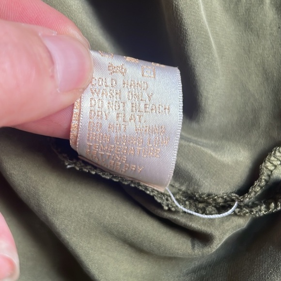 Vintage Y2k Gold Hawk Elegant Olive Green Lace Trim Silk Camisole - Picture 13 of 13